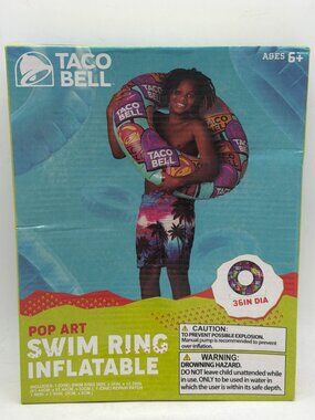 Taco Bell Pop Art Swim Ring Inflatable Pool Float 36-Inch Dia Ages 6+ Includes R